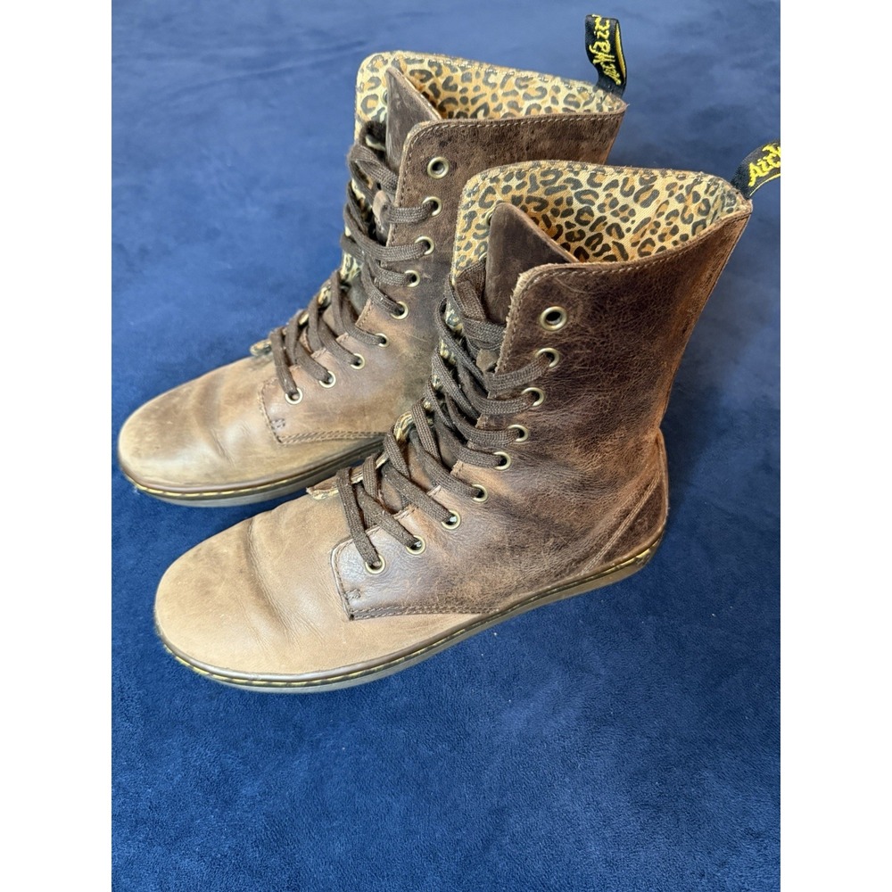 Dr Martens Stratford Women's Fold Down Boot Brown Leopard bootie Sz 9